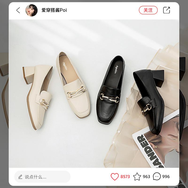 Augustine Thick Heel Small Leather Shoes Women's Summer 2025 New French Small High Heel Mary Jane Shallow Mouth Single Shoes Tide