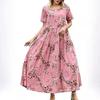 2023 Summer Pleated Floral Mid-Length Dress – Comfortable & Casual Loose Fit