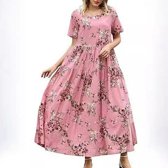 2023 Summer Pleated Floral Mid-Length Dress – Comfortable & Casual Loose Fit