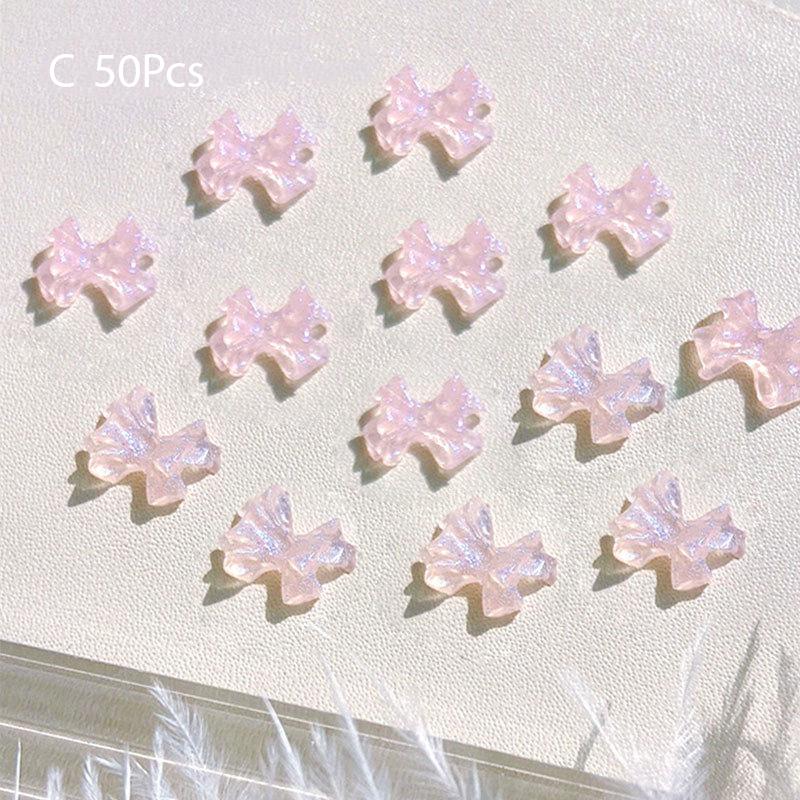 50Pcs Ice Transparent French Ribbons Colorful Resin Bowknot Charm Bowtie Jewelry Nail Art Decorations Manicure Tools Accessories