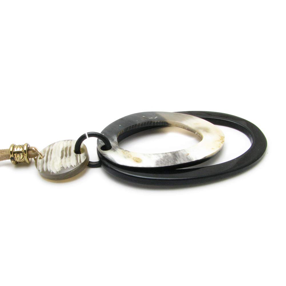 Necklace Natural Material Buffalo Horn Oval Leather KN48023 Part [Fragrant Day] (Acrylic Color Black)