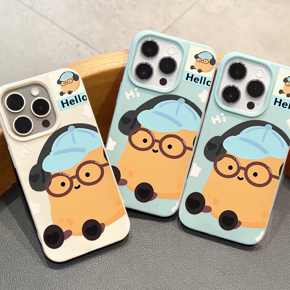 Custodia per telefono con sensazione di pelle per iPhone 11 13 16 Pro Max iPhone XR XS Max 14 15 Pro Max 12 13 Pro Max 16 Plus 13 Pro 14 Pro Colori Macaron Dipinti a Cartoni Animati