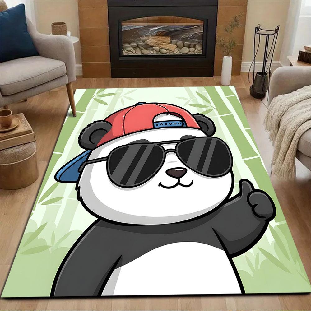 Cool Panda with Sunglasses and Cap Patterned Carpet, Non Slip Mat Suitable for Living Room and Bedroom Sofas