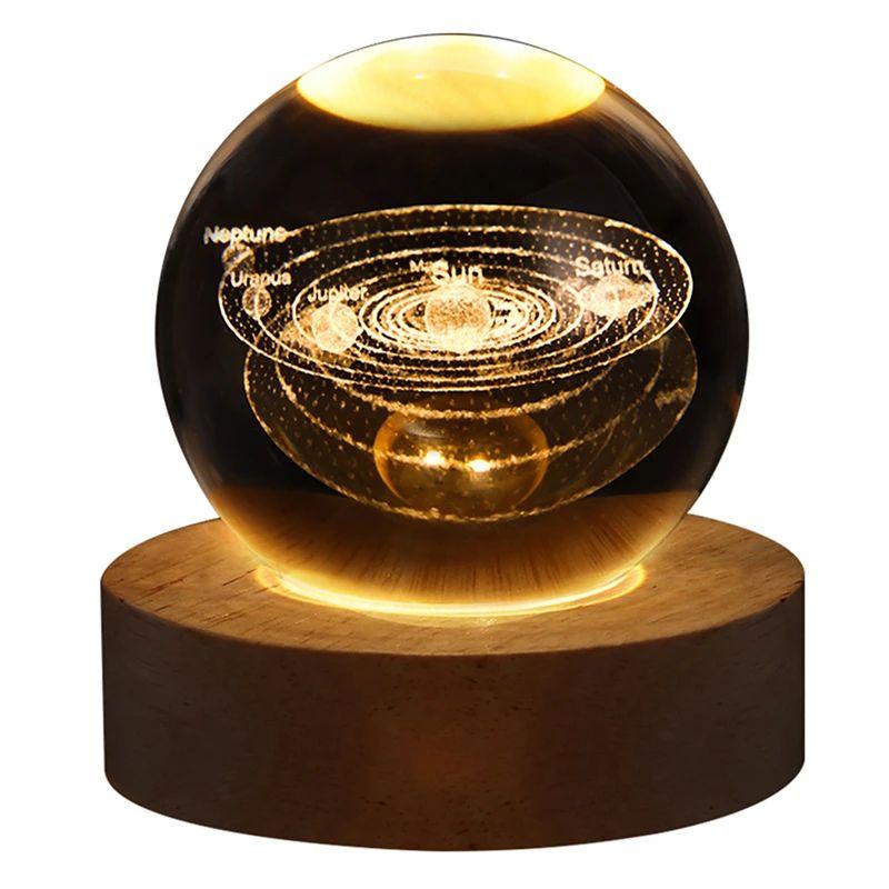 6cm 3D Crystal Ball Crystal Planet Night Light Laser Engraved Solar System Globe Astronomy Birthday Gift Home Desktop Decoration