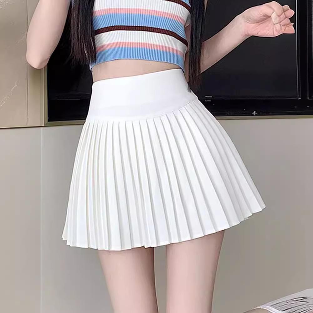 2024 Spring & Autumn White A-Line Pleated Skirt - Anti-Exposure, Short Length for Women