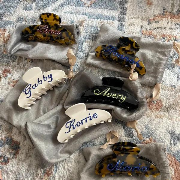 Personalisierte Strass-Buchstaben-Haarspange - Europäischer & Amerikanischer Stil Azetat Hai-Haarklammer