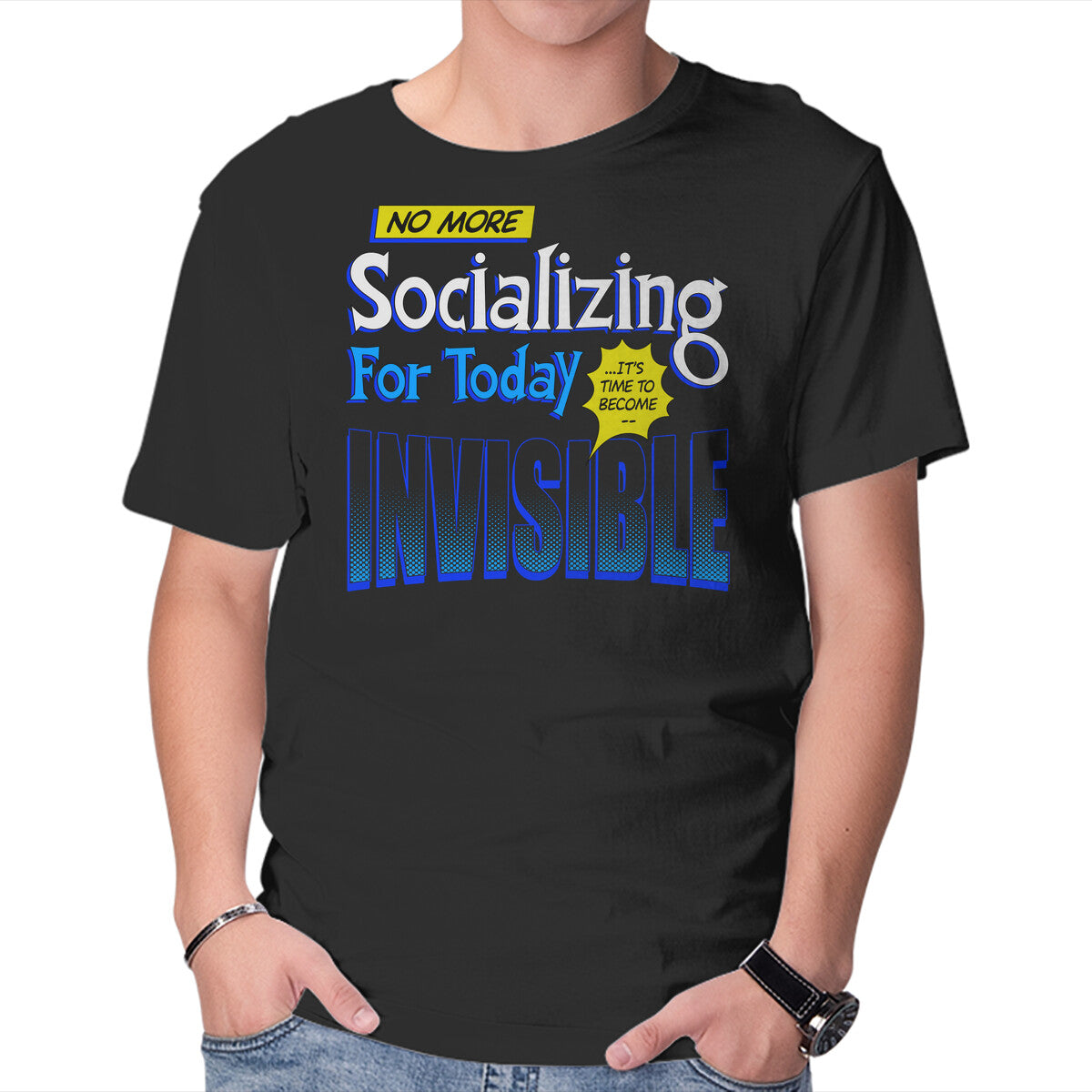 Unisex Crew Neck T-Shirt No More Socializing Graphic Short Sleeve Casual Tee L
