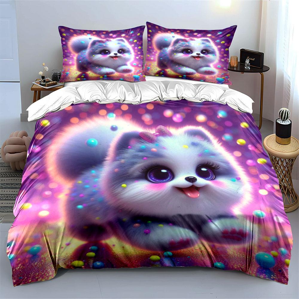 Cute And Dreamy Puppy With Colorful Lights Printed Duvet Cover Set1 Duvet Cover+2 Pillowcasemulti Size Bedroom Bedding Decor