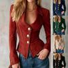 Damen Schlanke Kurze Blazerjacke 2026 Langarm Einfarbig Einreihig Büro Chic
