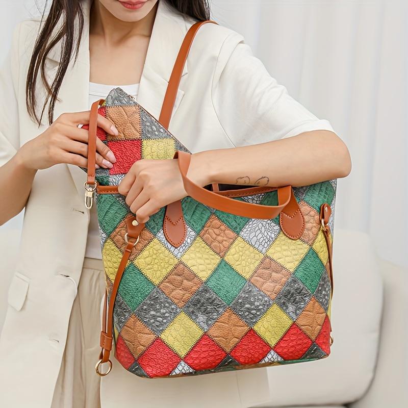 Stylish Tote Bag With Plaid Pattern Fashion Shoulder Bag Ladies Handbag 2024 Winter Easy Matching Clutch Bag With Wristlet