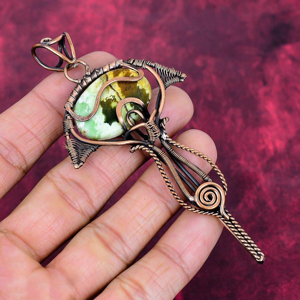 Australian Chrome Chalcedony Pendant Copper Wire Wrapped Jewelry Gemstone Pendant
