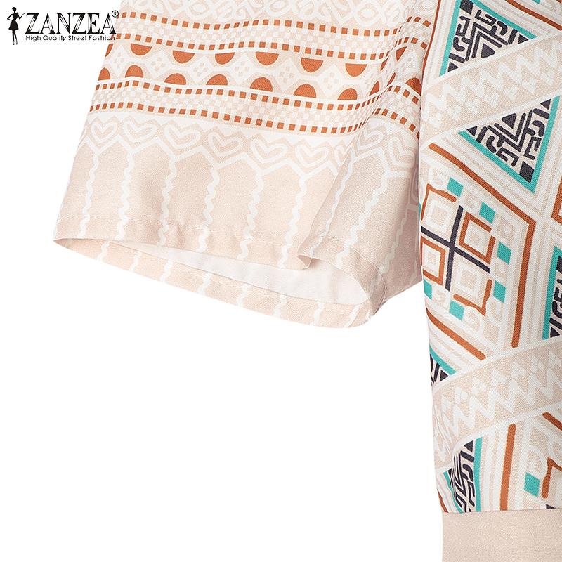 ZANZEA Women Casual Round Neck Short Sleeve Vintage Print Dress