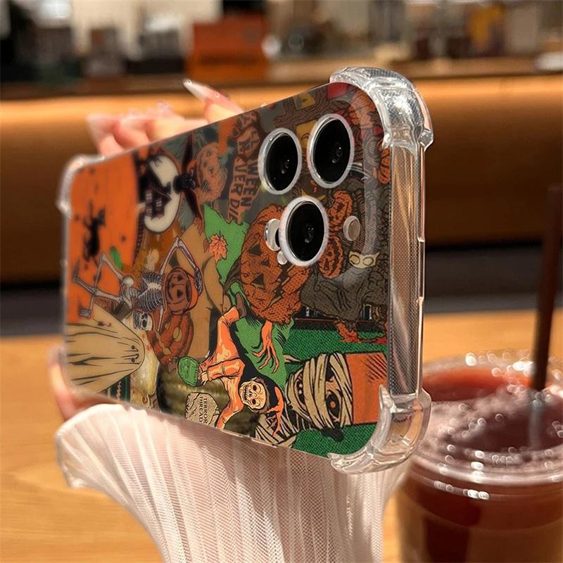 Cute Ghost Clear Phone Case For iPhone 15 14 13 12 11 Pro Max 7 8 14 15 Plus X XR XS Max Funny Halloween Matte Soft Luxury Cover
