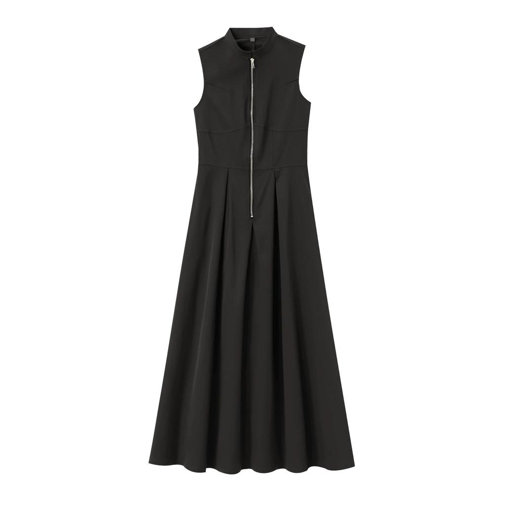 Spring Women's European and American Style French Design Round Neck Sleeveless Waist Cinched Commuting Temperament Midi Dress