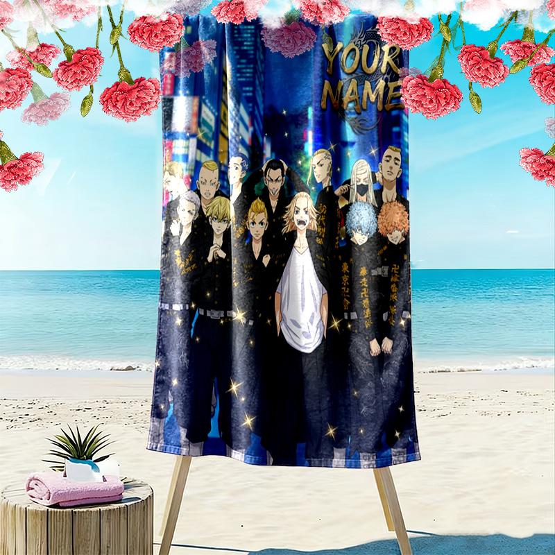 Name Custom Tokyo Revengers Print Beach Towel, Large Soft Quick Dry Towel for Beach Camping Swimming