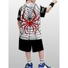 Children's Short Sleeved Shorts Set with 3D Printed Spider Pattern