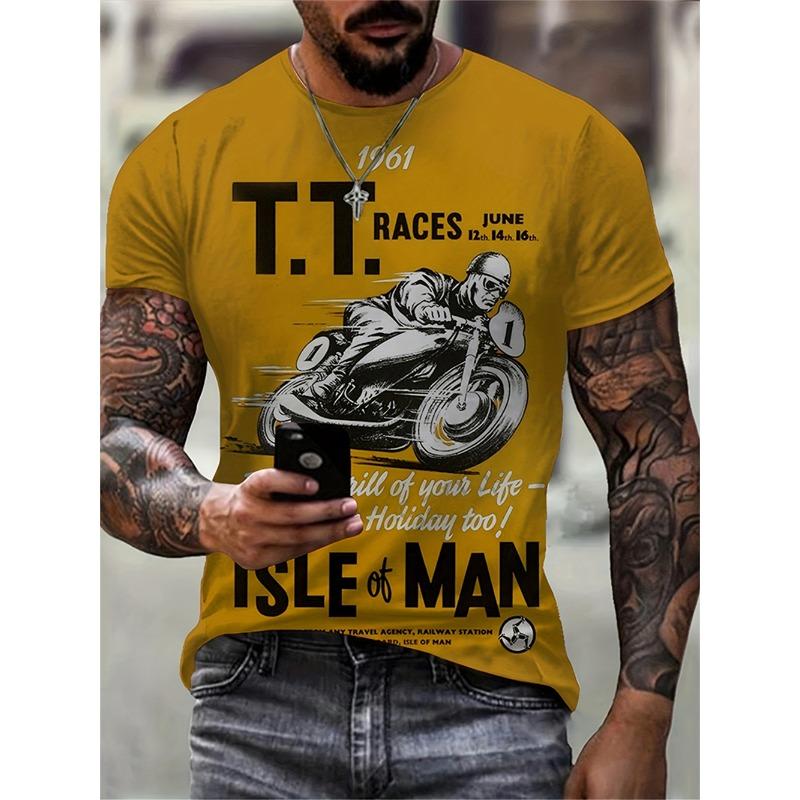 T-Shirt for Men's Motorcycle Printed 3D Tshirts Summer Oversized T Shirts Men's Short Sleeve Tops Men's Clothing Streetwear