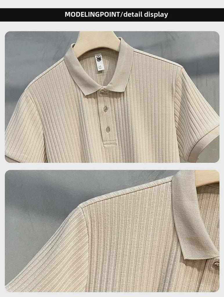 2024 Striped Mercerized Knit Polo Shirt - Men's Trendy Short Sleeve Lapel Top for Spring/Summer