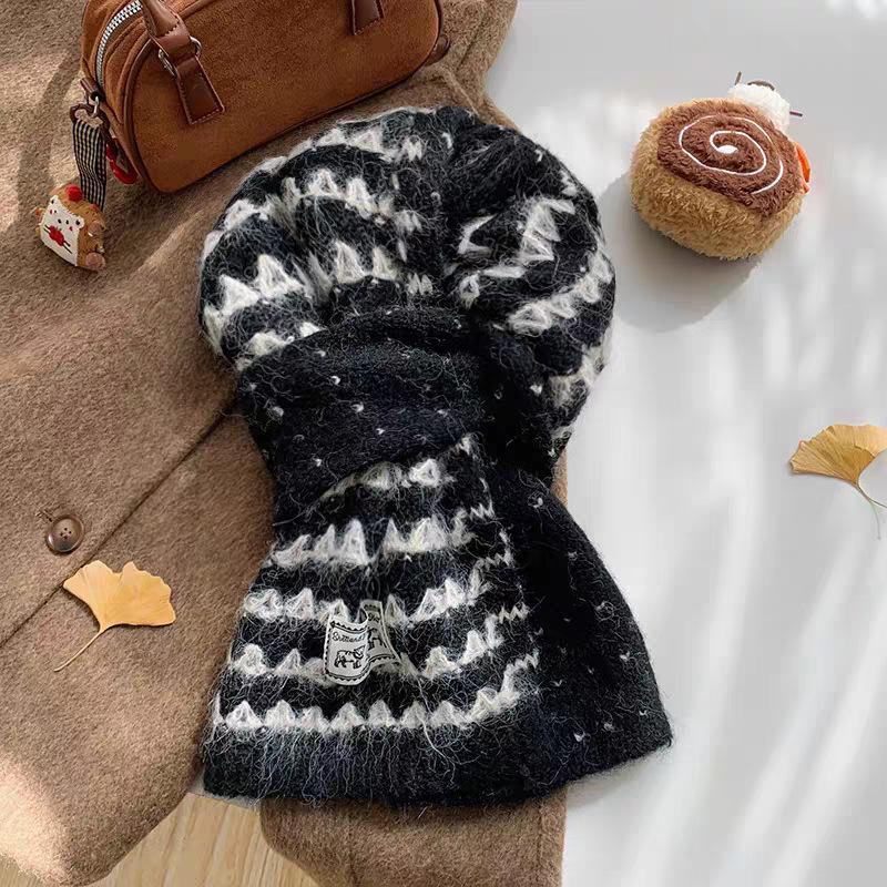 Korean Striped Knitted Scarf Women's New Autumn and Winter Thickened Neck Protection Warm Wool Scarf Student Atmosphere