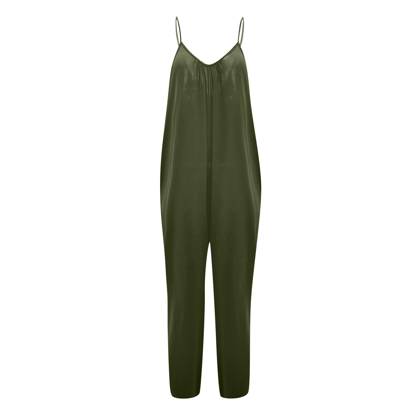 Женский повседневный однотонный свободный комбинезон большого размера с карманами — фото 4