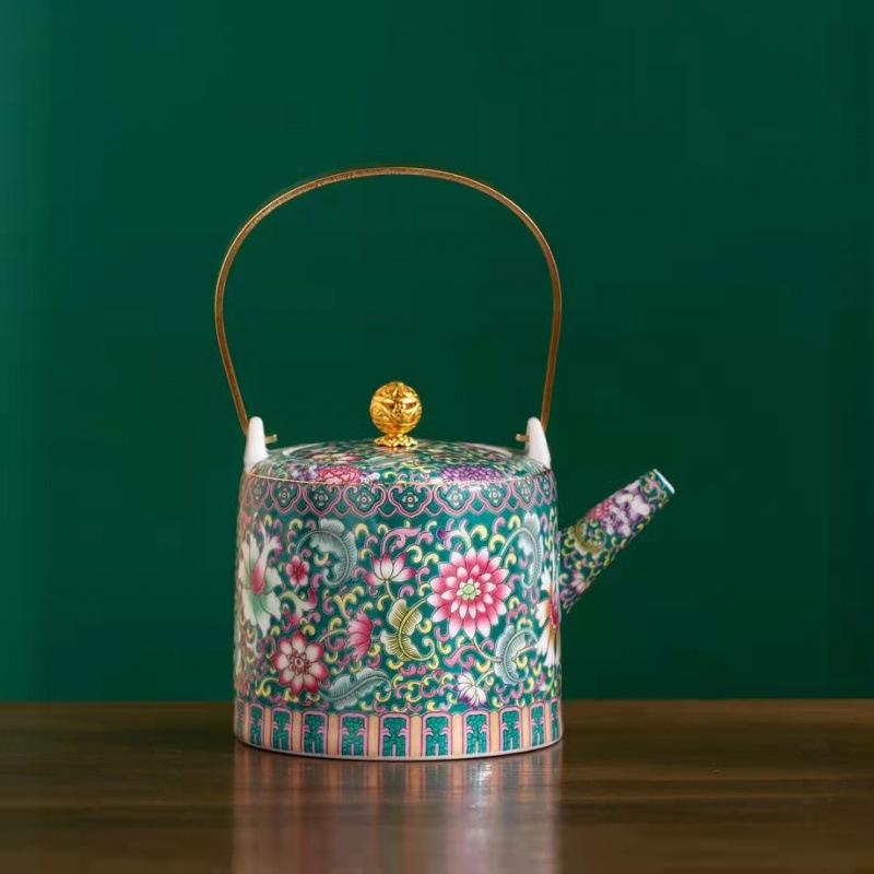 Цзиндэчжэньская керамика и керамика Керамический прессованный чайник для пуэра Чайник с ситечком для заваривания чая Чайная посуда Чайная посуда Чайная церемония зелёный