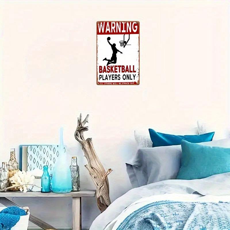 1pc Basketball Warning Metal Sign Rustic Red & White Wall Decor with Humorous Sports Message, Basketball Room Deco