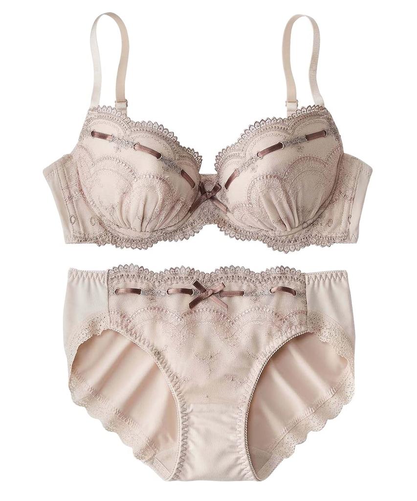 Nissen Ribbon Bra and Panty Set Beige X Brown (Triumph) C70/M
