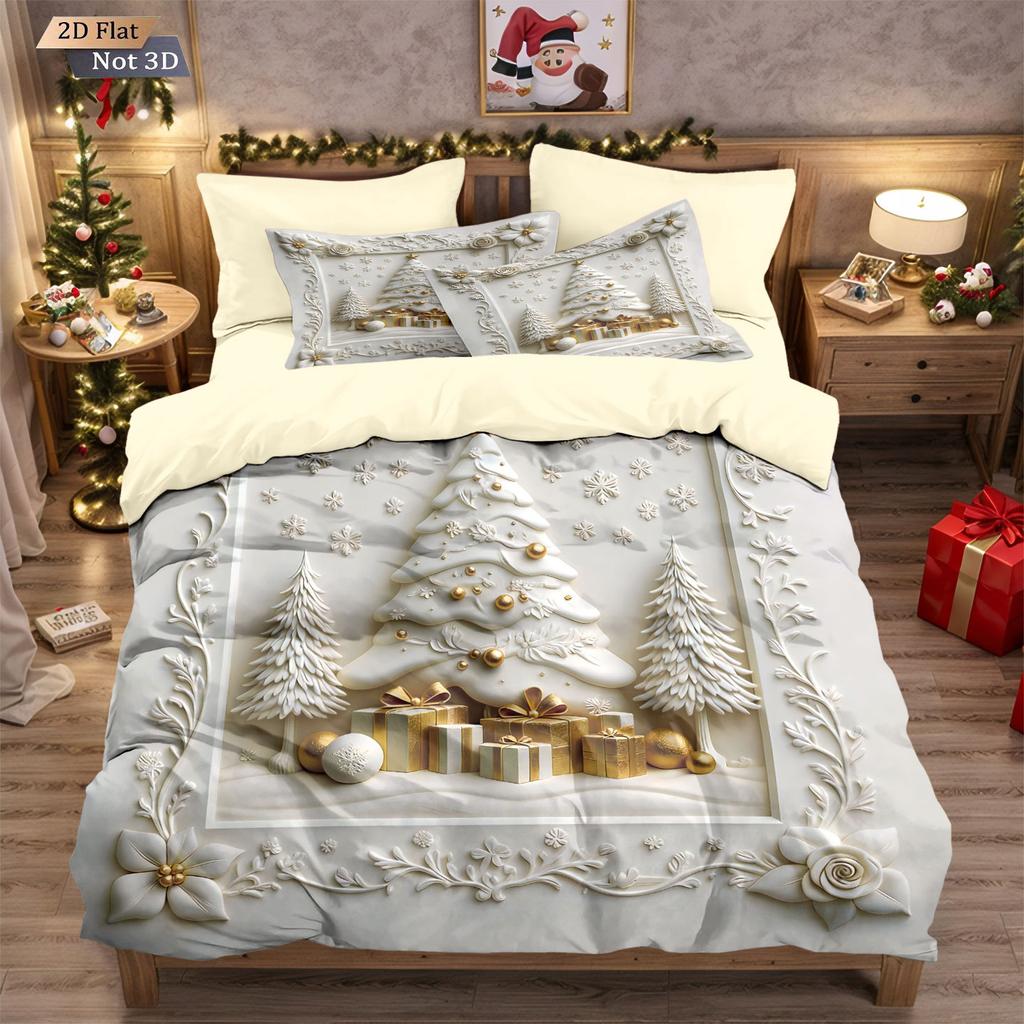 Three-piece Christmas Bedding Set, Brushed Duvet Cover and Pillowcase Set with Santa Claus Digital Print