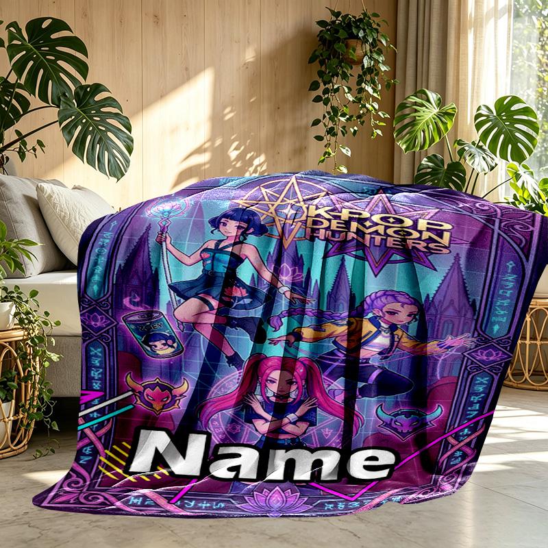 Custom Name Personalized Kpop Demon Hunter Print Blanket, Home Decor, Bedroom, Sofa, Camping, Couch, Gifts for Birthday Christmas