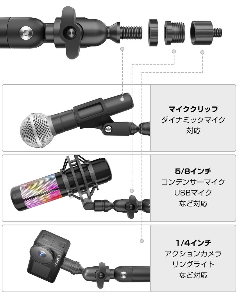 KUUVAN Aluminium Mikrofonarm Mikrofon Kamera Gewicht für Kondensator SLR und LED Fotografie Verstellbar Kabel Mikrofonklemme Faltbar für Einfach