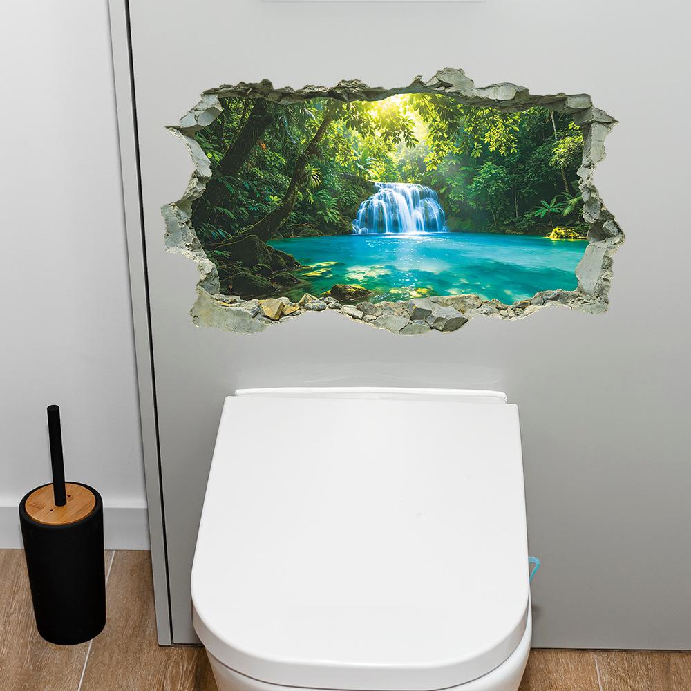 Simulation of 3D Wall-breaking Forest Waterfall Bathroom Toilet Home Decoration Beautification Wall Stickers
