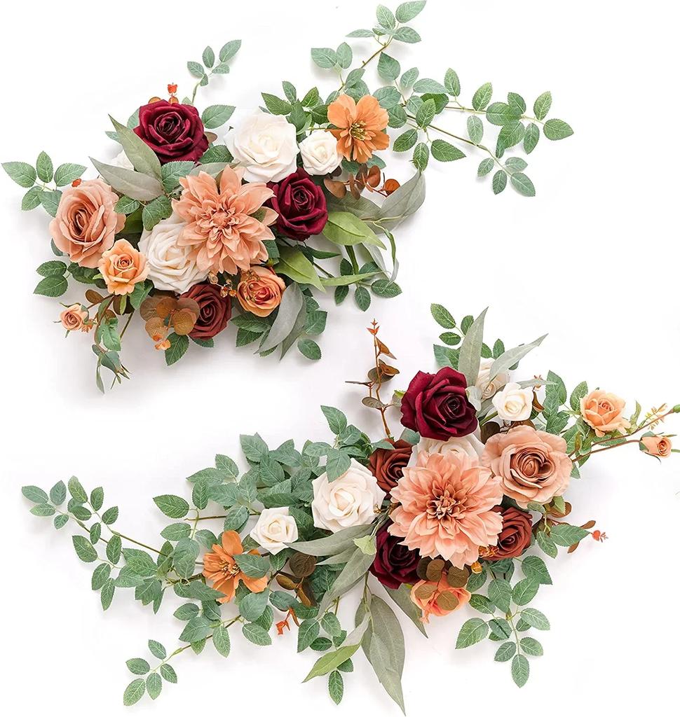 2PCS Artificial Floral Swags Centerpieces Wedding Flower Greenery Arrangements for Table Car Wall Window Arch Home Garden Decor