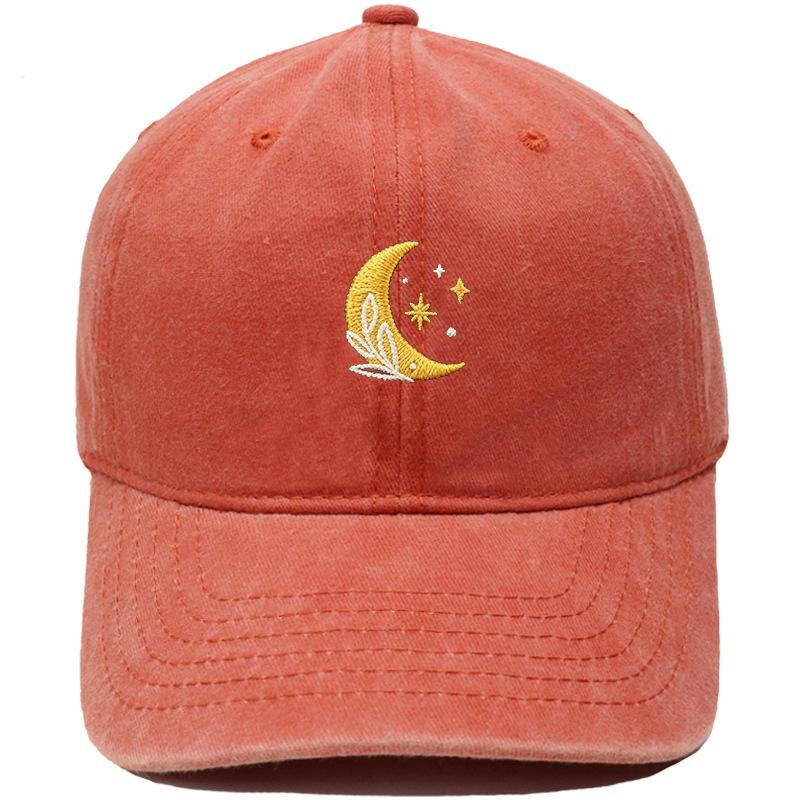 New Star Moon Embroidery Baseball Cap Washed Retro Daddy Hat Men's and Women's Casual Outdoor Sports Hat