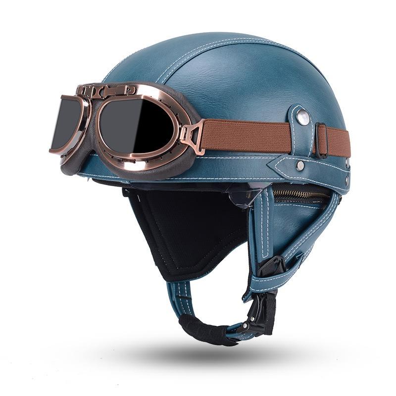 Vintage Personality Helmet Lens Standard Motorcycle Half Helmet Scooter Cruise Leather Helmet Prince Helmet