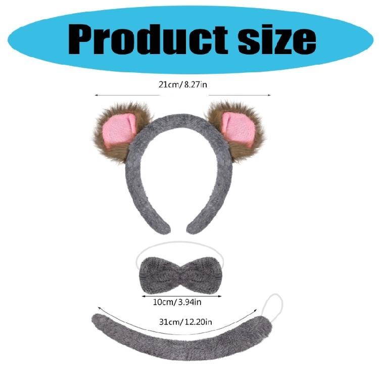 Koala Costume Accessories Set Koala Ears Headband Tail Bowtie Animal Koala Costume for Kids Adults