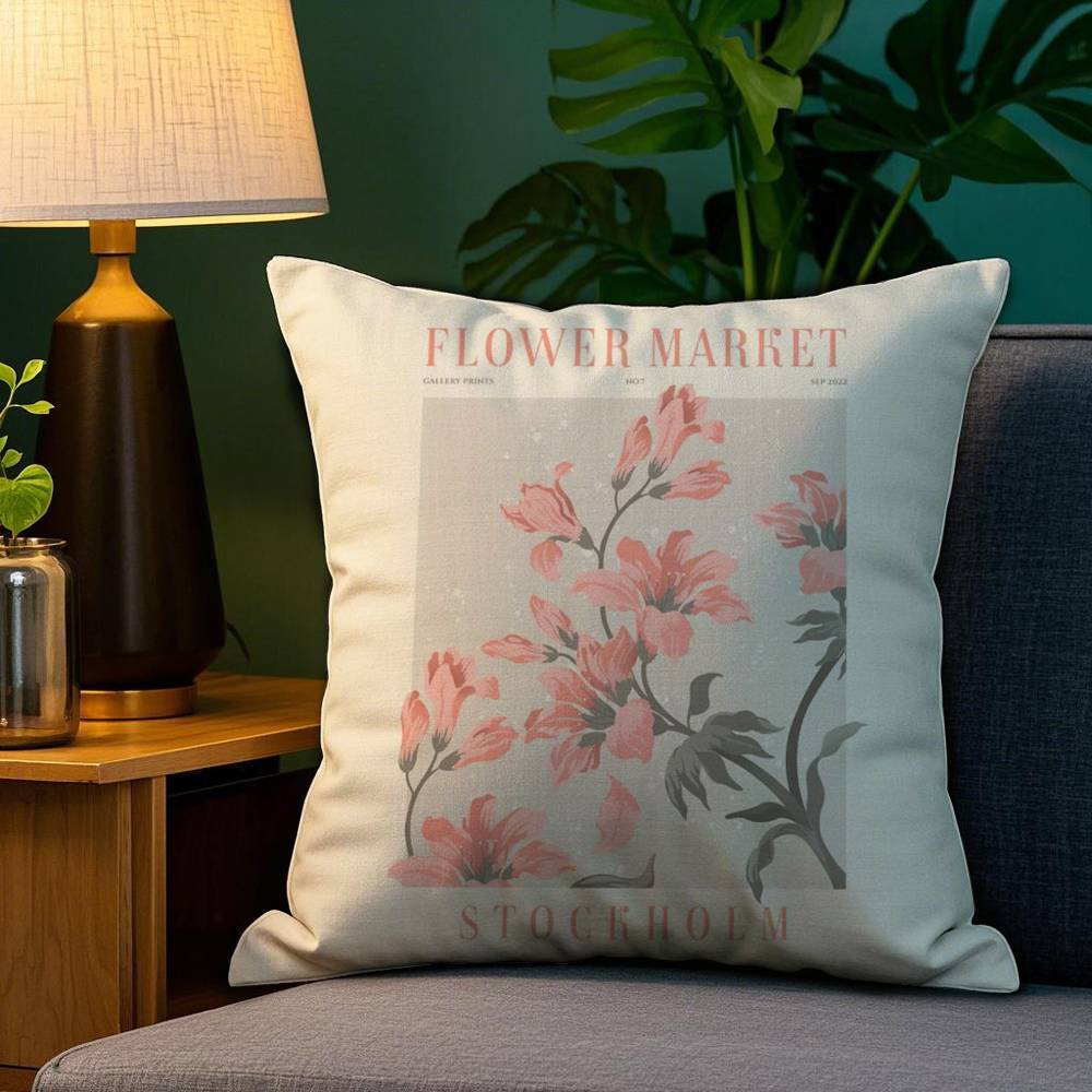 Classic Flower Market Pillow Case Plush Fabric Soft Double Sided Print Sofa Cushion Cover Throw Pillow Covers