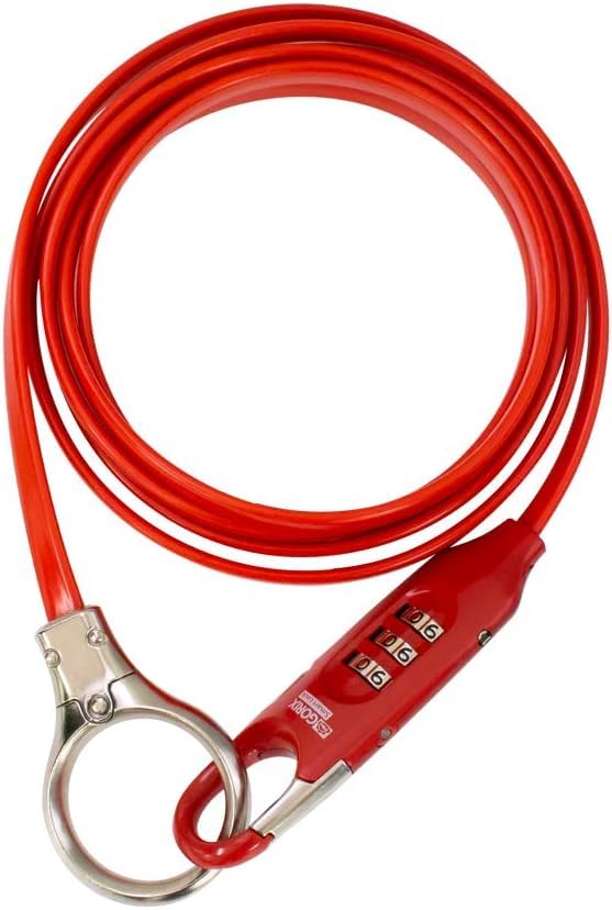 

GORIX (GX-3001) Bicycle Cable Lock, 1800mm Long, Anti-Theft Dial Lock for Road Bikes (Red)