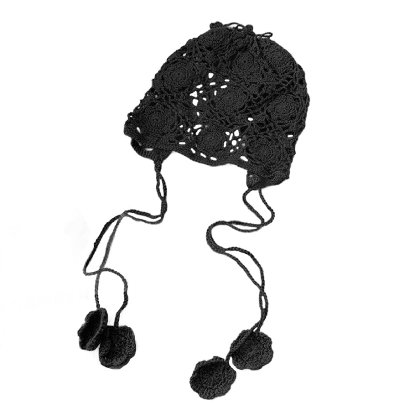 

Fashion Beanie Hat for Women Girl Crochets Flower Knitted Hat Ethnic Style Cap Girl Bonnet Y2K Sweet Hat Adult Headdress чорний