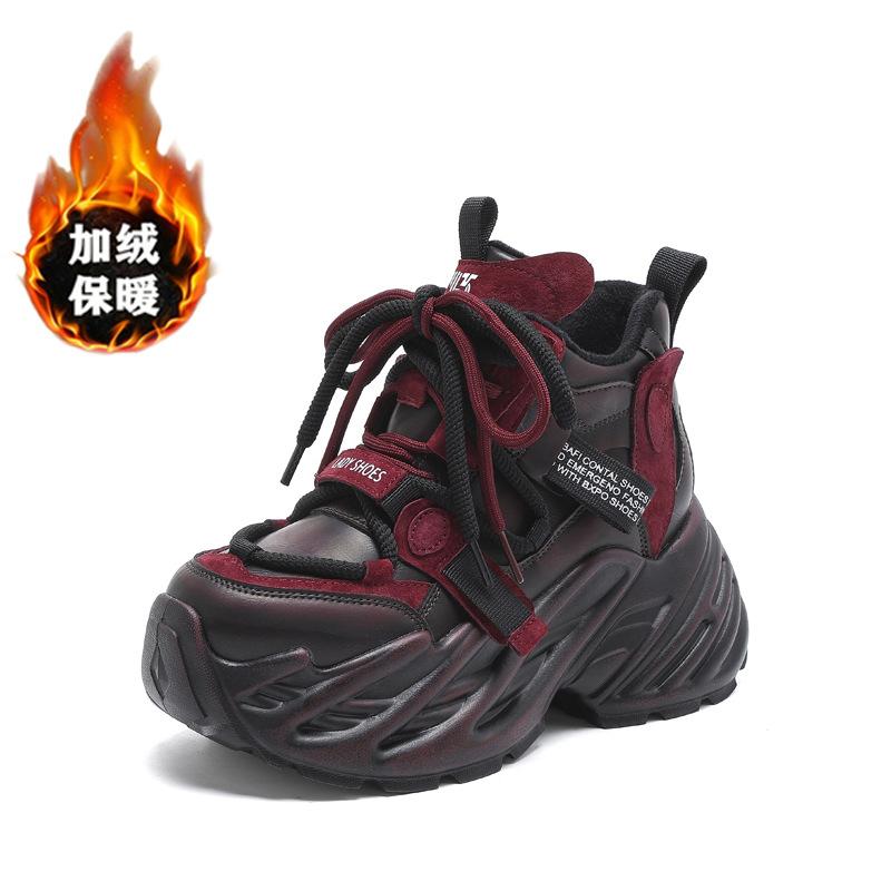 

Platform dad shoes women s winter new velvet warm high-top shoes polished retro versatile inner height-increasing women s shoes 39 червоний