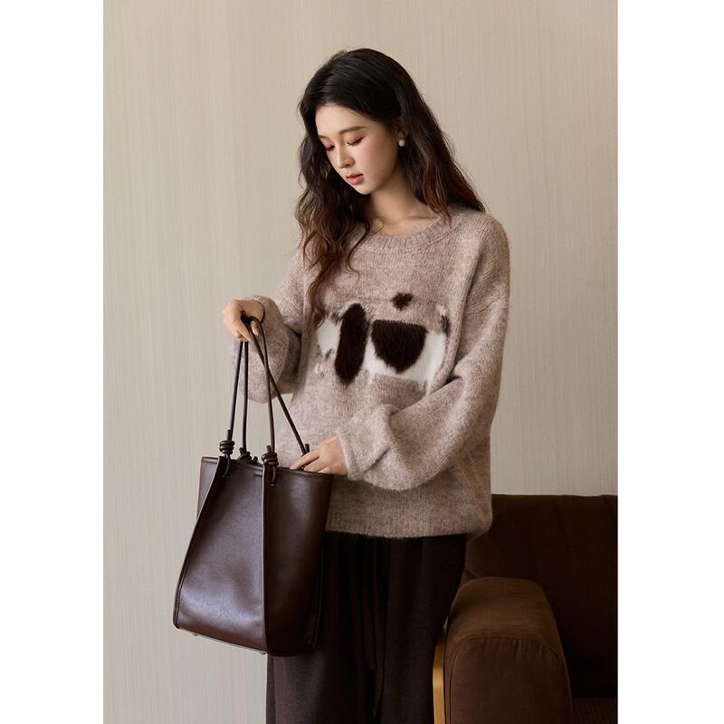 Women's Relaxed Fit Puppy Jacquard Sweater