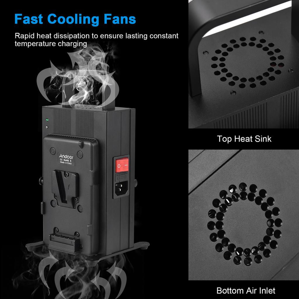 Andoer V Lock Akkuladegerät Zweikanal V-Mount Akkuladegerät Schnellladung für 14,4 V/14,8 V