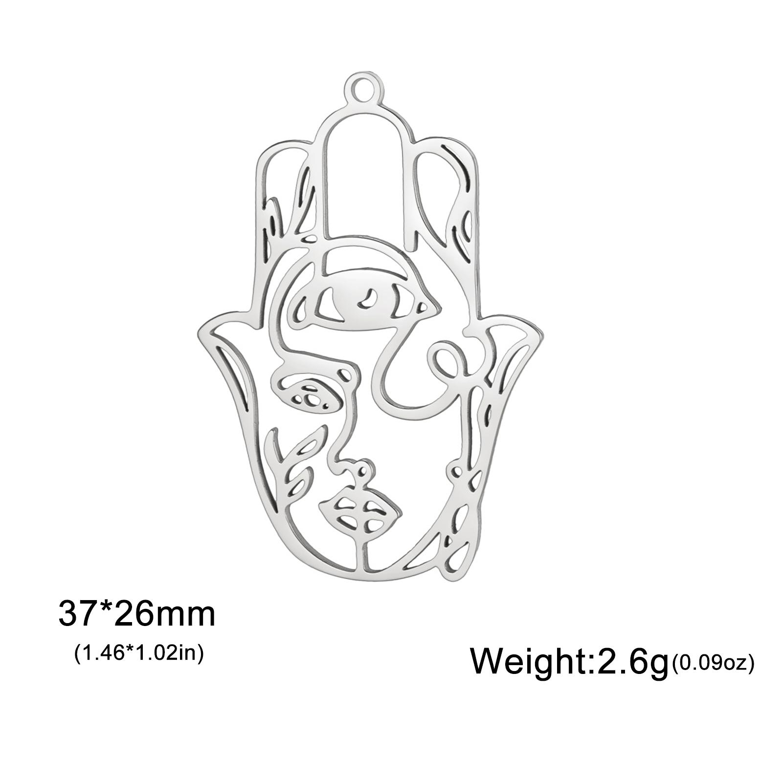 Teamer Hamsa Hand of Fatima Filigree Charm for Jewelry Making Necklace DIY Stainless Steel Amulet Protection Religious Pendant