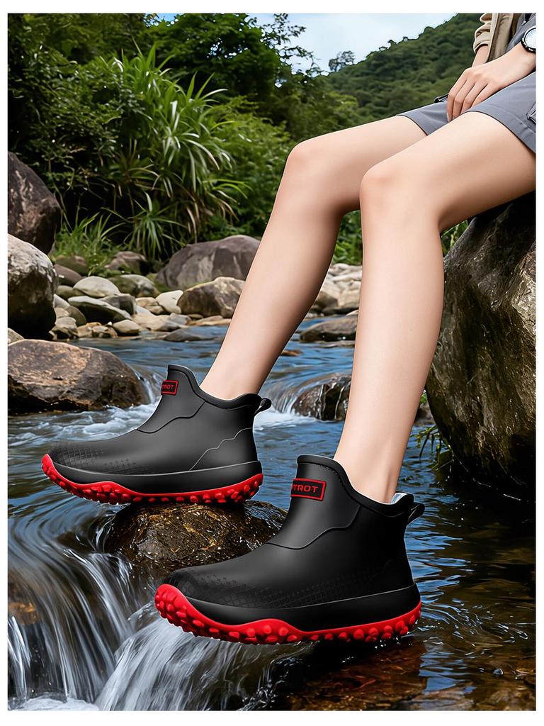 Men's & Women's Non-Slip Waterproof Short Rain Boots with Cotton Lining for Outdoor Use
