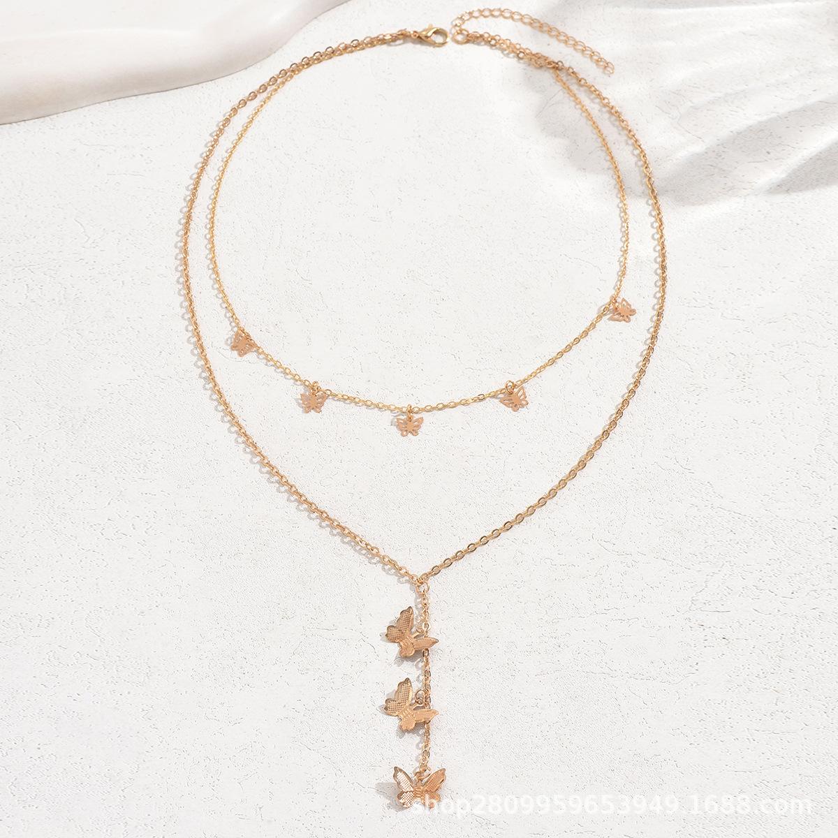 

В новом инс стиле, персонализированный двухслойный кулон-ожерелье с бабочкой, многослойное ожерелье, универсальные темпераментные украшения