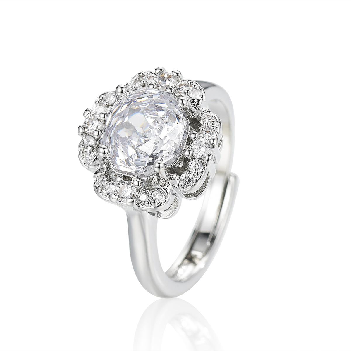 Xiaohongshu Explosive Octagonal Millennium Rose Cut Pink Diamond Flower Ring Set with High Carbon Diamond Sunset Rose Ring