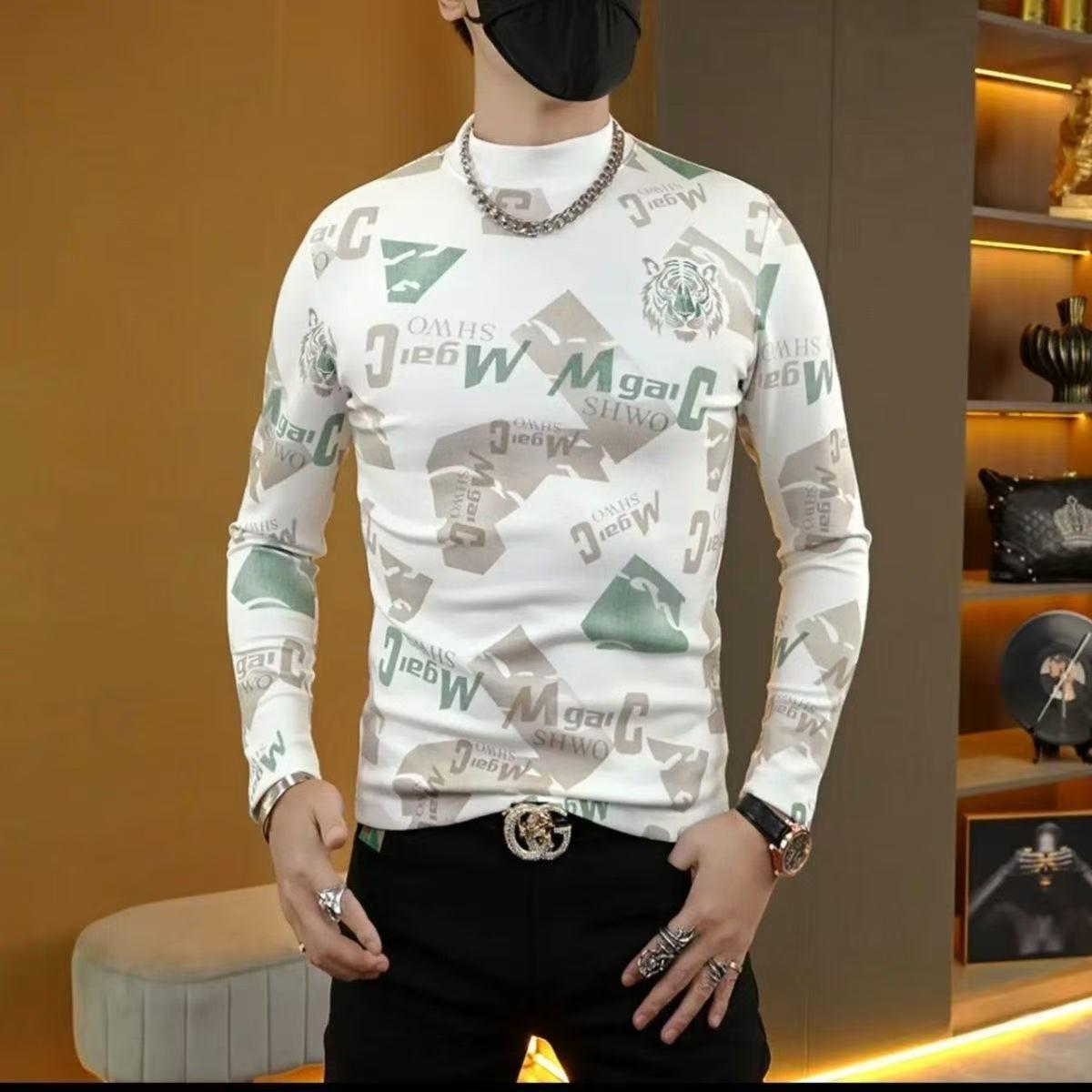 Stylish Tiger Head Men s Slim Fit Long Sleeve for Fall/Winter 2X-Large