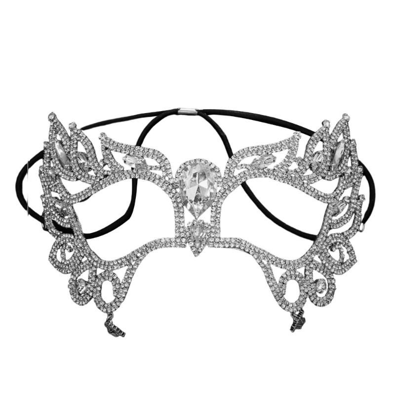 

Glittering Rhinestones Party Mask Fashion Cosplay Mask for Night Event Festivals and Costume Play Comfortable Face Cover серебряный
