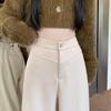 2025 Autumn/Winter Women's High-Waisted Slim Fit Apricot Suit Pants - Flattering Casual Drapey Straight Leg, Versatile Wide-Leg