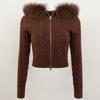 OFTBUY Soft Winter Real Fox Fur Autumn Warm Knitted Coat Short Zipper Hooded Women Jacket Casual Sweater Jacket Slim Lady Elegant Wholesale