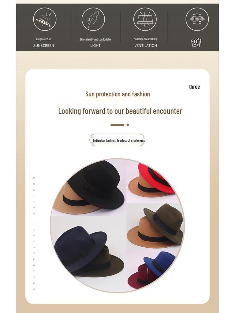 Retro Shanghai Fedora mit breiter Krempe: Unisex Frühling/Herbst Jazz Panama Hut in Wolloptik